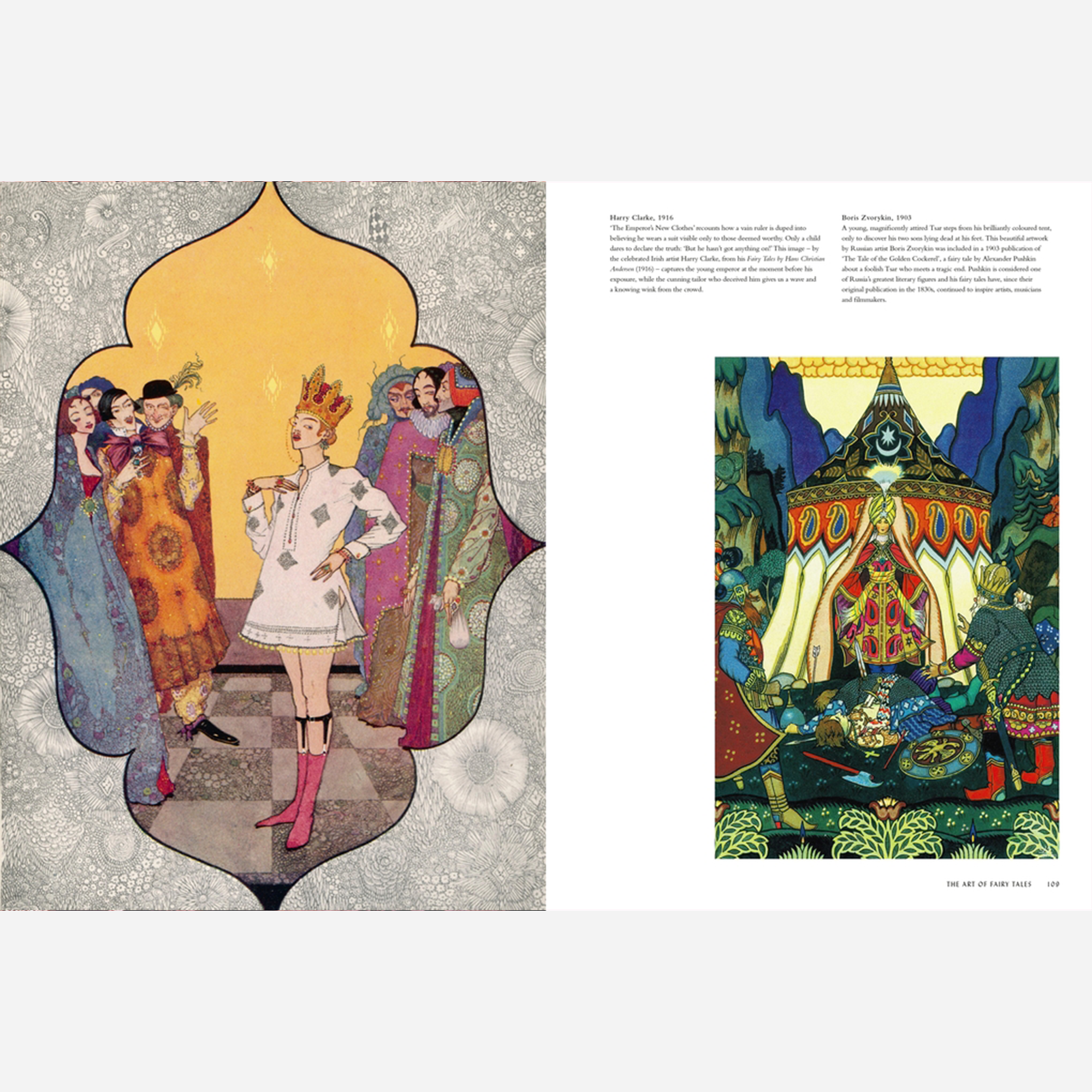 Two interior illustrations of fairy tales.